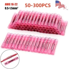 300 Pcs Red Heat Shrink Butt Wire Connectors Crimp Terminals AWG 16-22 Gauge US