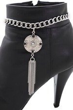 Women Silver Chain Boot Bracelet Shoe Christmas Party Tassel Retro Flower Charm