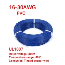 Blue 16AWG to 30AWG PVC Electronic Wire Cable, Tinned Copper Stranded Wiring