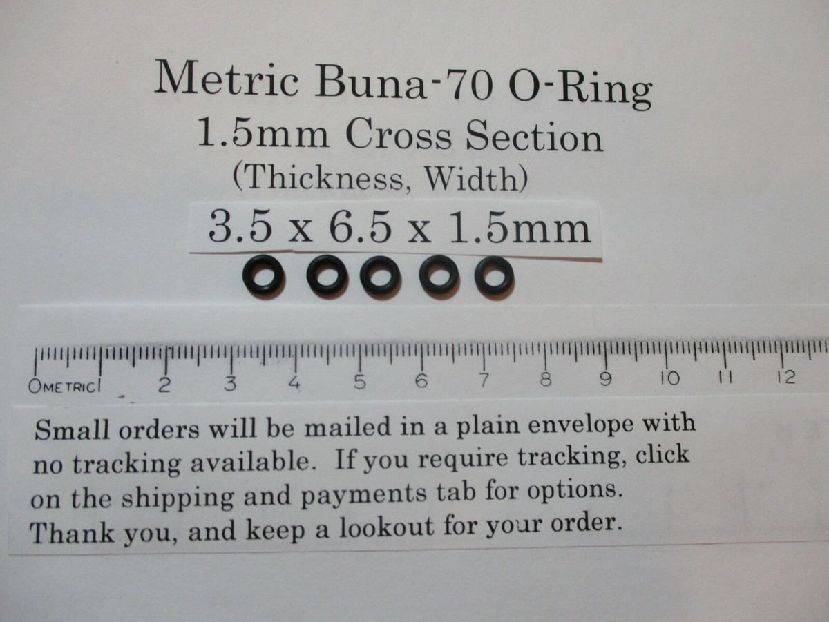 3.5mm ID x 6.5mm OD x 1.5mm thick O-ring. JIS S4 Buna-70. Quan 5