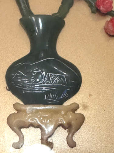 2 Vintage Chinese Asian Wall Art Hanging Framed Shadow Box Carved Jade Coral 7.5 - Picture 15 of 24