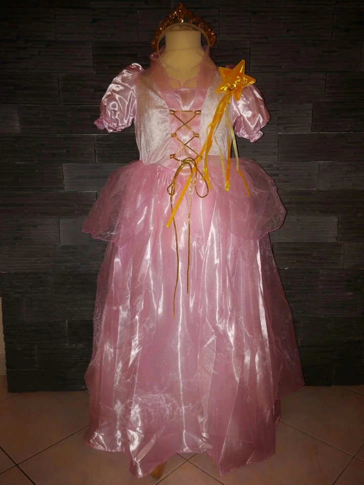 Superbe robe PRINCESSE ROSE complète - couronne + baguette - 7/8 ans - neuve - Photo 1/1