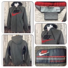 EXC COND VTG NIKE MENS MEDIUM EMBROIDERED SWOOSH SPELL OUT SOFT FULL ZIP HOODIE