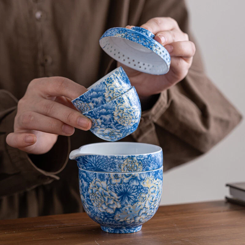 Фарфоровый чайный сервиз Jingdezhen с портативным пакетиком керамический чайник подходящие чайные чашки - Изображение 3 из 4