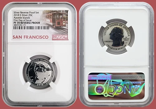 2018-S Silver 25c Reverse Proof Apostle Islands Quarter NGC PF 70 Perfect Gem