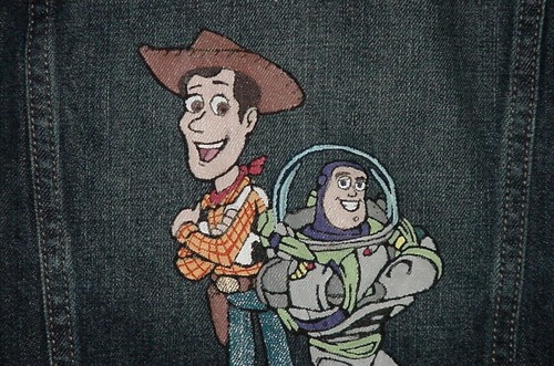 Giacca denim unisex PERSONALIZZATA dipinta a mano Disney Toy Story BUZZ & WOODY taglia 5T 5 - Foto 6 di 10