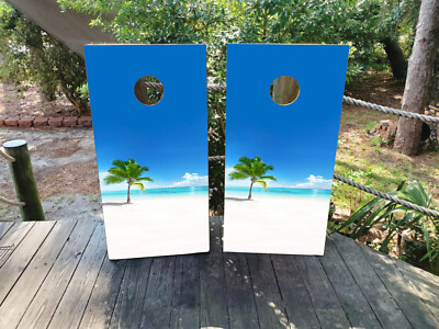 FADEPROOF Cornhole Board Wraps Laminated /  White Sand Beach