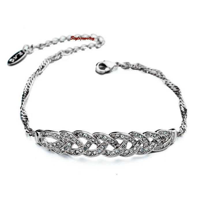 White Gold Fill Women Twist Bar Bridal Bracelet Made With Swarovski Crystal T10 Foto 2 de 4