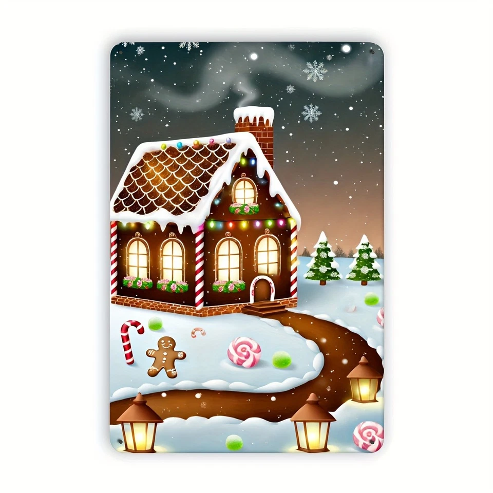Aluminum Christmas Cottage Metal Sign Rustic Candy House Art Wall Decor Holiday - Image 2 of 4