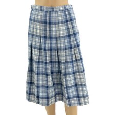 Edinburgh Woollen Mill 8 VINTAGE 70's Blue Tartan Plaid Wool Pleated Skirt