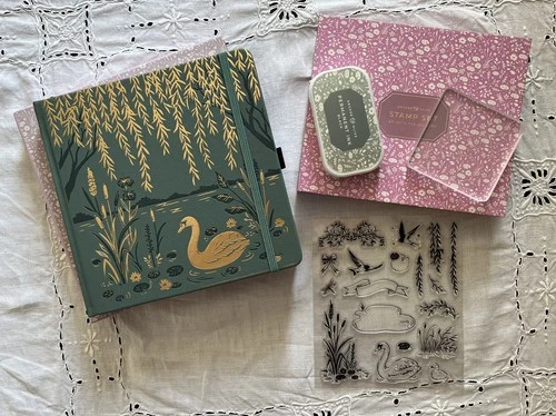 Job Lot New Archer & Olive 8x8 Swan Pond Notebook Beneath the Willows Stamp Set