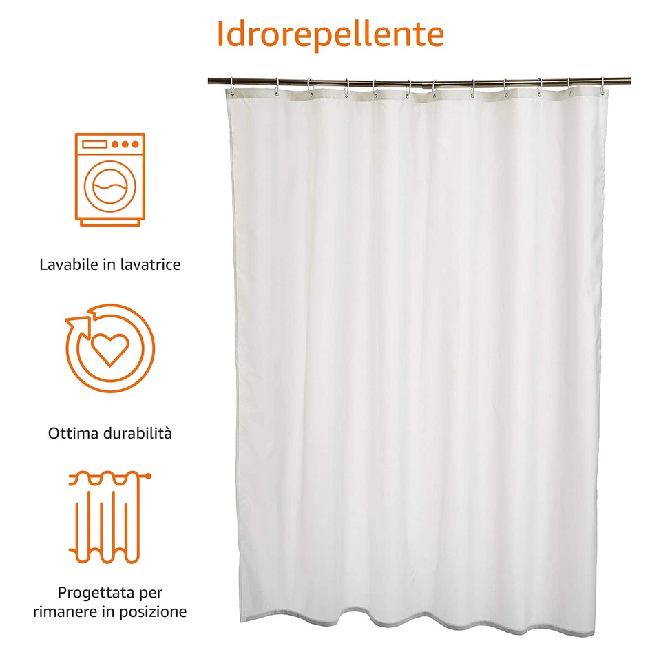 Amazon Basics Tenda da doccia in tessuto resistente all acqua e alla muffa con - Immagine 4 di 4