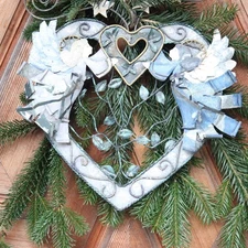 Vintage  large Christmas heart with 2 angels.