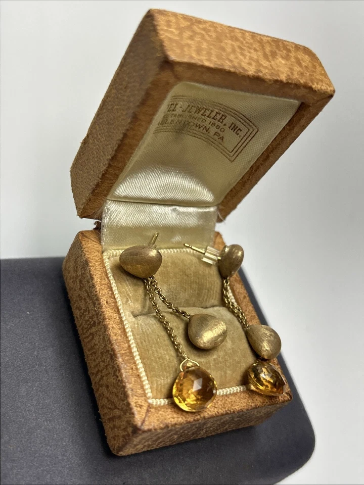 Designer Marco Bicego 18k Yellow Gold & Citrine Textured Drop Earrings - Image 3 of 4