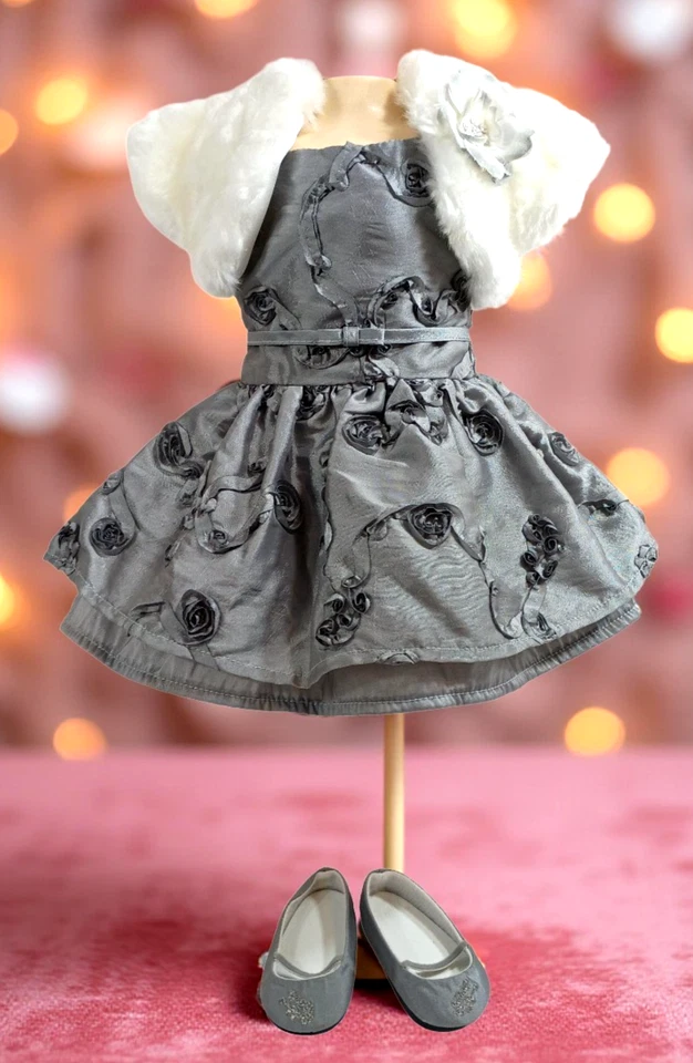 Lote de 3 zapatos bordados con cinta gris traje de vacaciones plateado elegante American Girl Foto 2 de 4