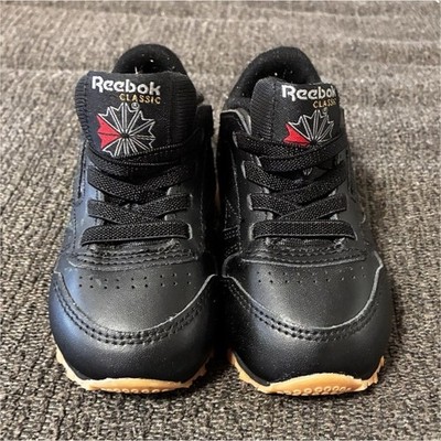 Reebok Classic Kids Leather Lace-Up Sneakers Black US 5 EU 21 Low Top
