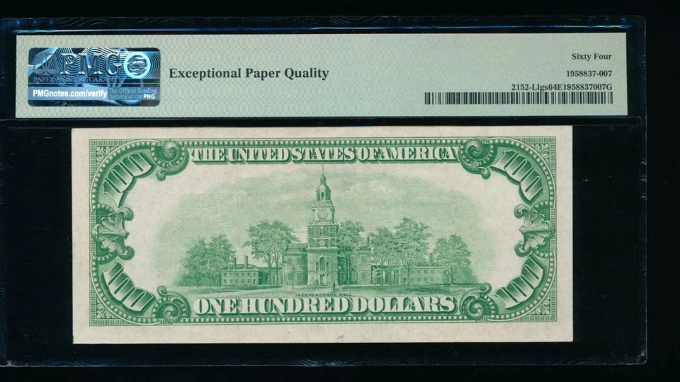 AC 1934 $100 San Francisco FRN PMG 64 EPQ Light Green Seal LGS Fr 2152-L - Image 2 of 2