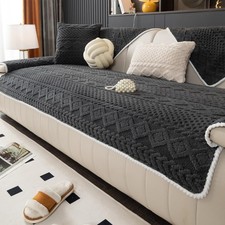 Geometric Jacquard Plush Warm Sofa Couch Cover, Soft Funny Fuzzy Couch Covers, N