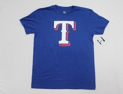 Texas Rangers Men Blue Shirt Large Short Sleeve MLB T Logo Majestic