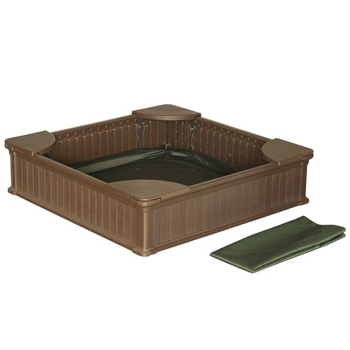 NEU! 4 Fuß x 4 Fuß Allwetter Outdoor Sandkasten Kit mit Abdeckung - Sandspielbox mit Einlage - Bild 2 von 6