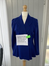 BENNY ONG Size 10-12 WOOL MIX Blazer Smart Jacket With Peplum Royal Blue Lined