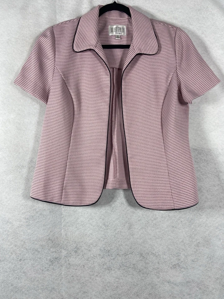 Julian Taylor 3 piezas Pantalón Traje Mujer’s 16 Rosa Negro Blazer Abierto Lunares Nuevo Foto 3 de 4