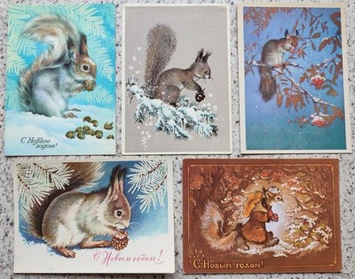 10 SOVIET POSTCARDS CUTE SQUIRRELS 1968-1989 NO MESSAGE an 04
