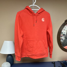 Carhartt Boys L/12-14 Orange Pullover Hoodie Relaxed Fit Logo Fleece Pockets