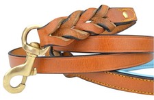 Leather Braided Dog Leash, Tan with Teal Padded Handle, 6ft x 3/4 Inch Wide, ...