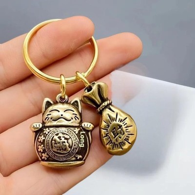 Zodiac Horse Five Emperors Money Pendant Lucky Cat Keychain Chinese Feng Shui