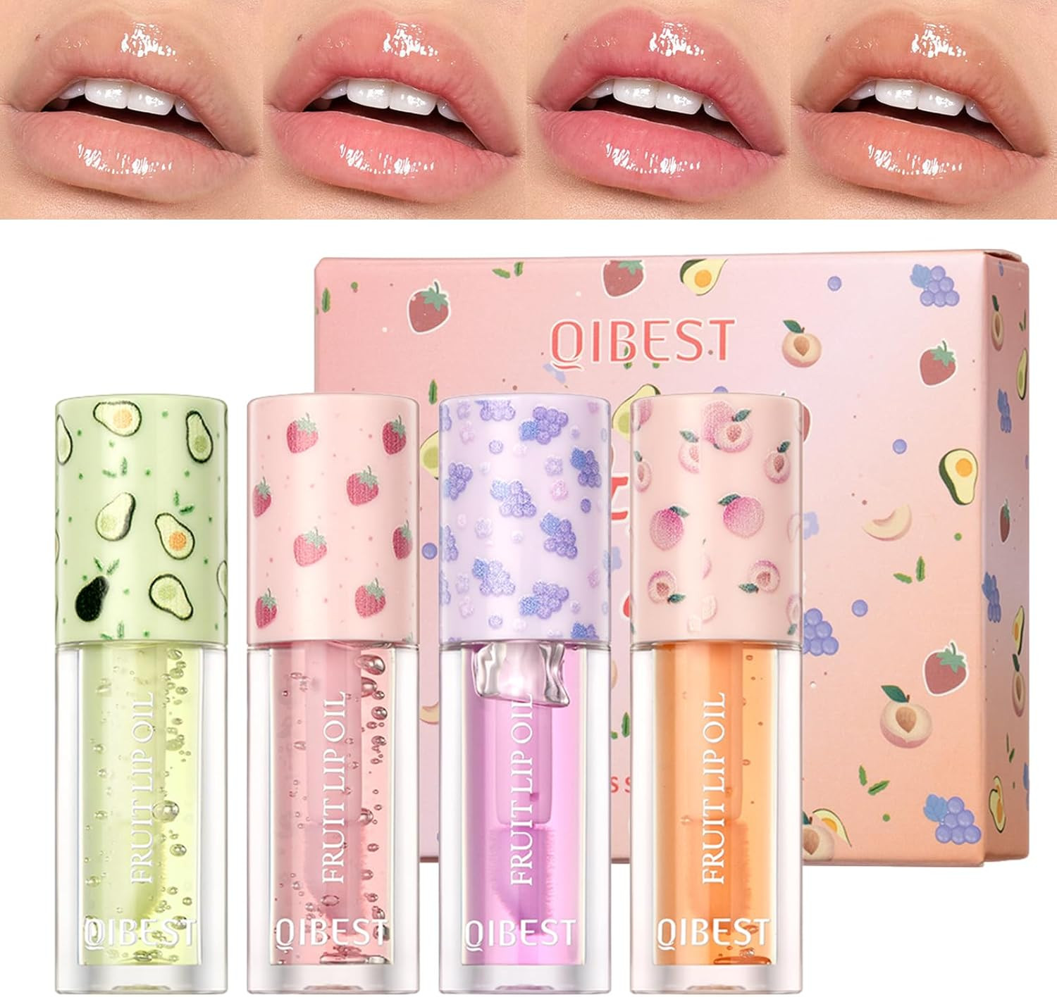 Hydrating Lip Gloss 4 Pack Moisturizing Lip Balm Fruit-Flavored Lip Glow Oil Set