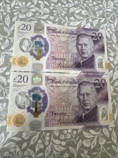 Twenty Pound 20£ King Charles Banknotes Consecutive Pair Serial Numbers