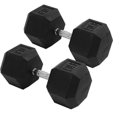 Rubber Encased Hex Weights Dumbbell Pair Exercise & Fitness Dumbbells 80LB Pairs