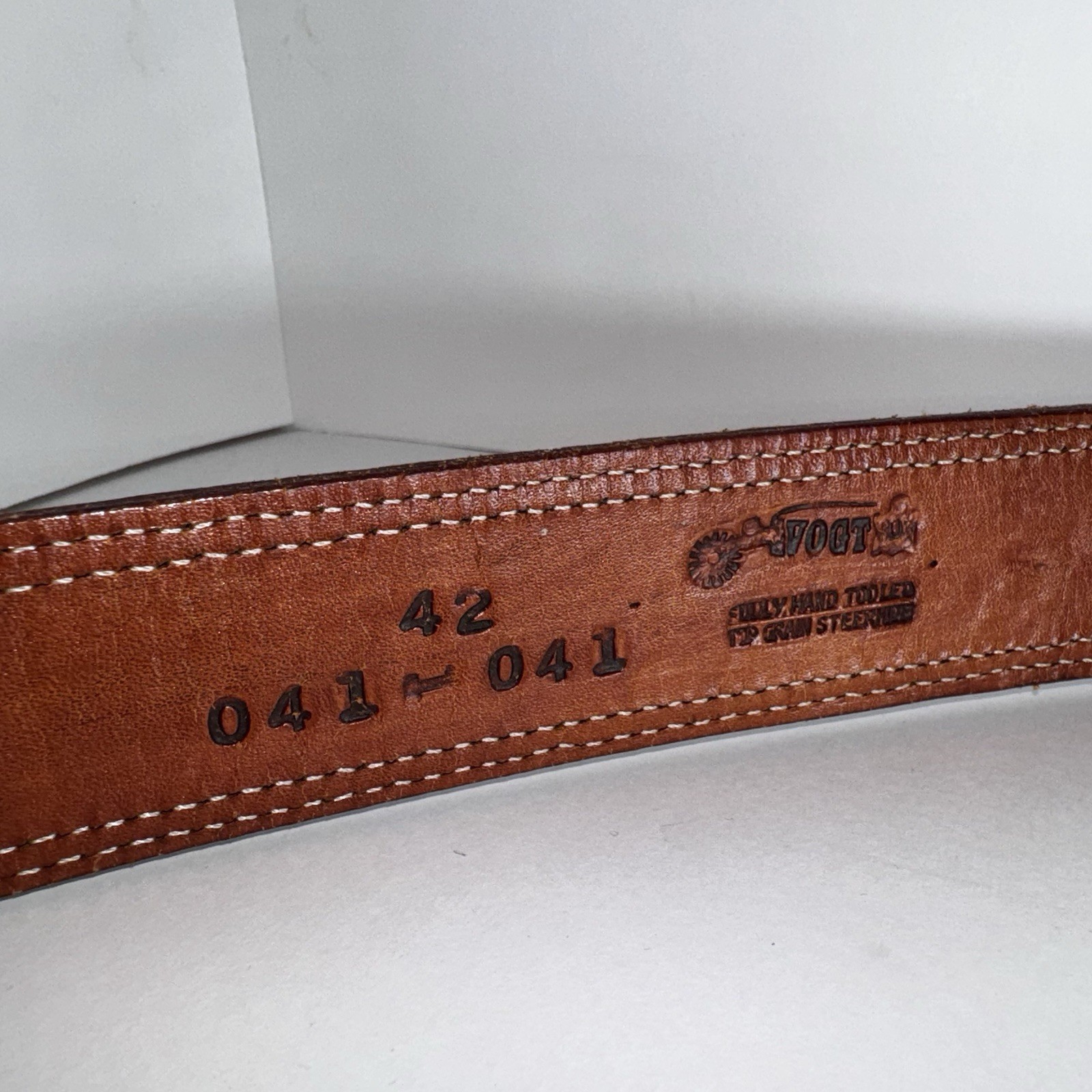 Vogt Ranger Belt Fully Hand Tooled Buckle Top Grain Steer Hide Brown 42