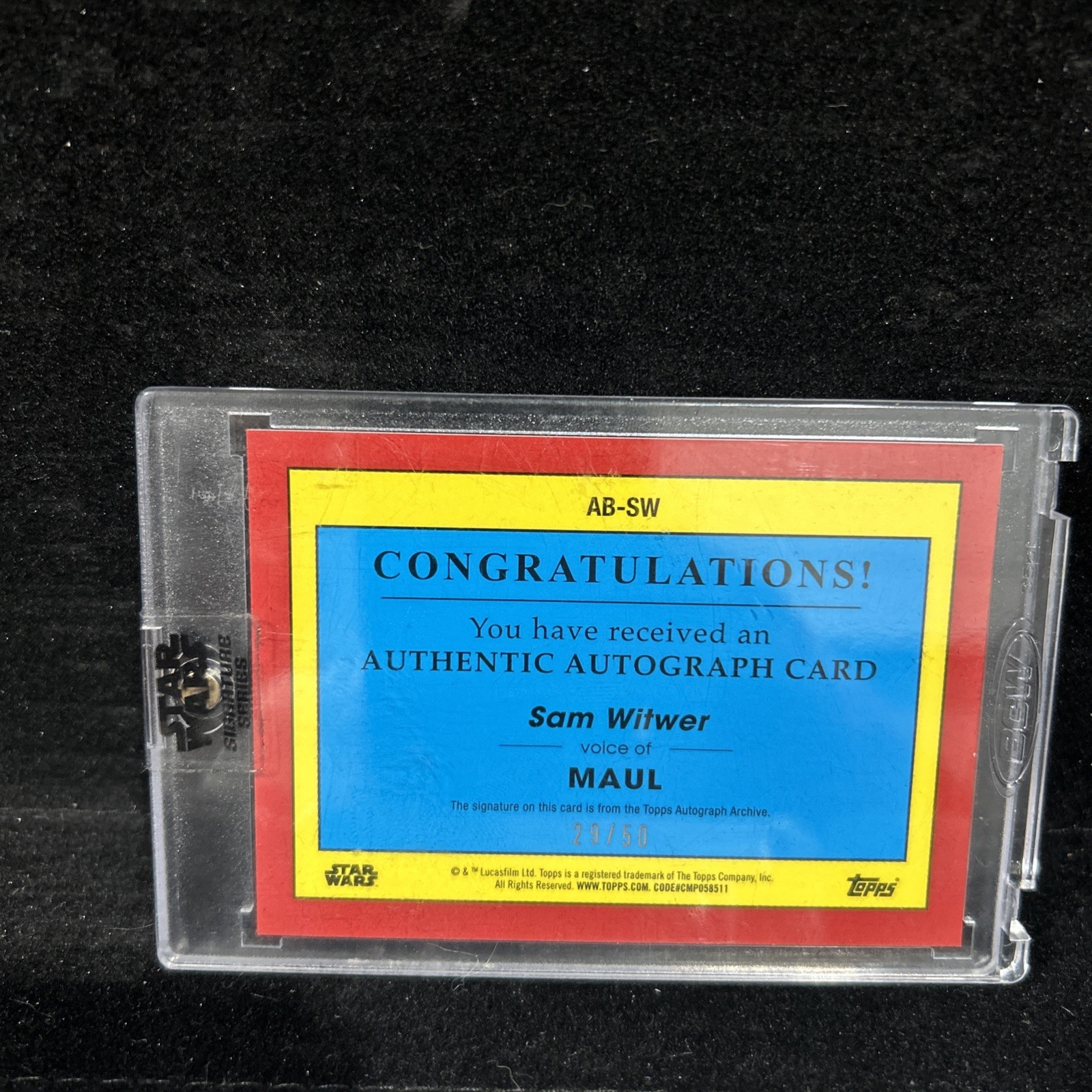 Topps 2023 'Signature Series' Star Wars Darth Maul Card #Ab-SW /50 Auto Blue view 2