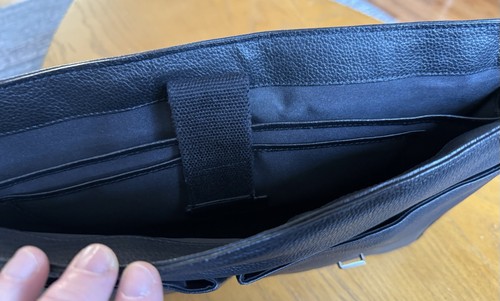 John Lewis Black Leather Shoulder / Messenger Bag with Laptop & iPad compartment - Picture 6 of 8