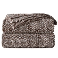 Longhui bedding Coffee Knitted Throw Blanket for Couch, Soft, Cozy Machine Wa...