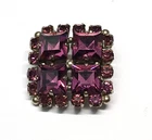 Vintage Rhinestone Costume Jewelry Pin Brooch Purple Faceted Square Silver Tone
