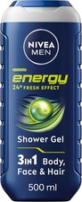 NIVEA MEN Energy Shower Gel (500 ml) Moisturising 3-in-1 Body Wash for Men with 7.18 per litre