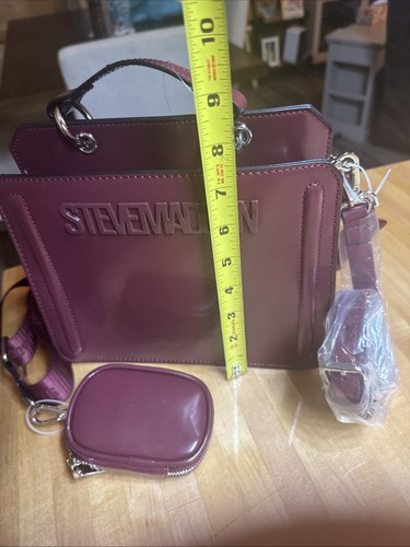 NWT STEVE MADDEN BEVELYN SATCHEL CROSSBODY BAG W AIR POD CASE Bloodstone Magenta - Picture 6 of 18