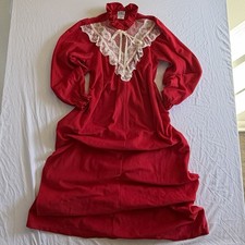 Vintage Maggie Mcquade Medium Red Fleece Robe Nightgown Pockets Lace Trim Zip