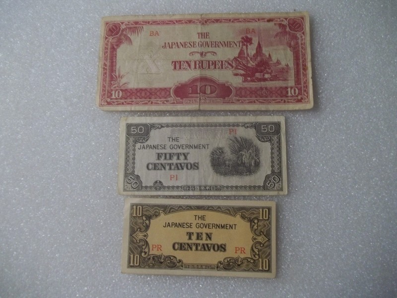 WW2 Ten Rupees Japanese Bank Note Japan/Burma BA BA.& 50 CENTAVOS,10 CENTAVOS