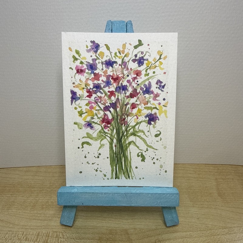 ACEO Original Watercolor Wildflower Bouquet by Riane/RiabeArt