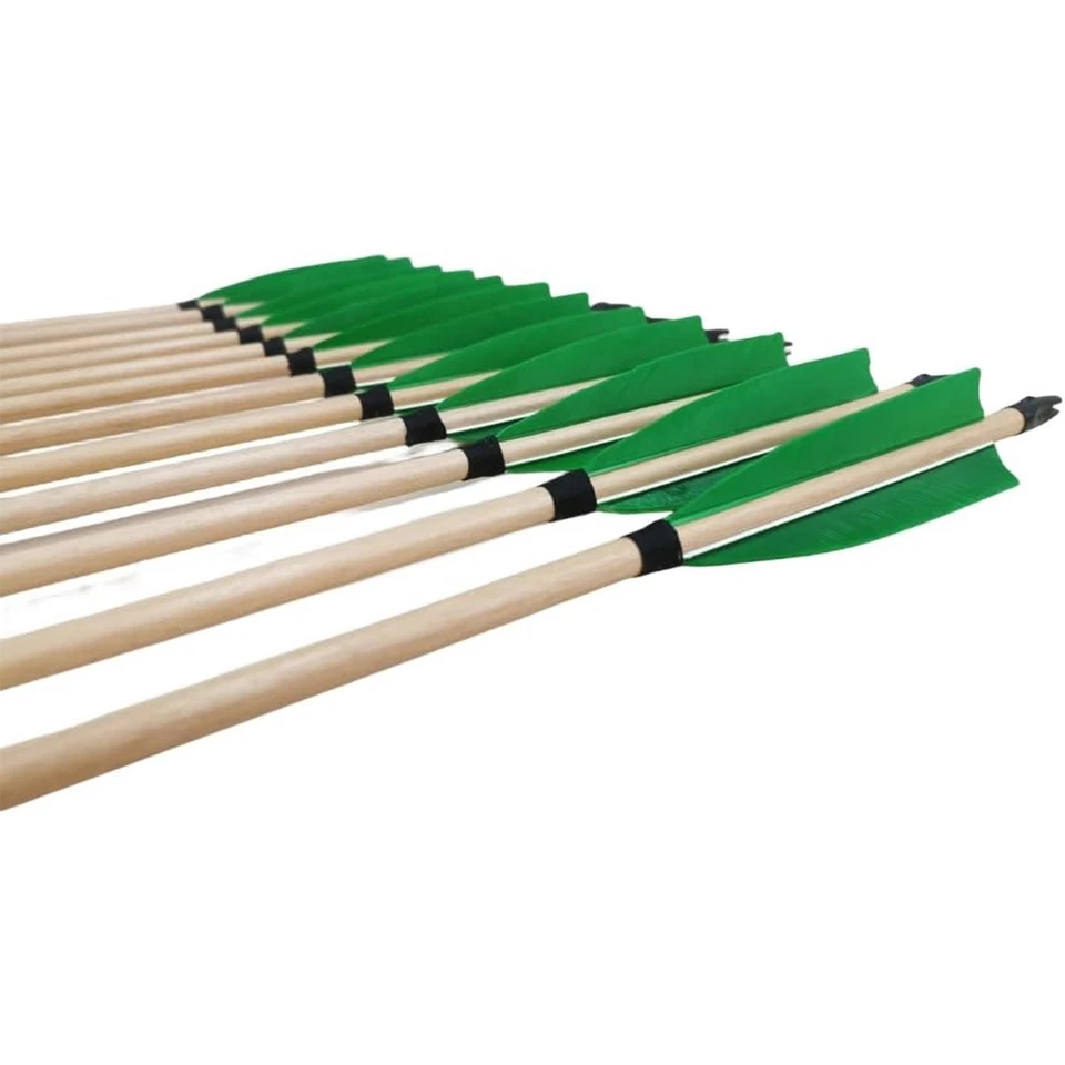 32INCH Archery Wooden Arrows Hunting Arrows for Longbow Recurve Bow (Pack of 12) - Image 3 of 4