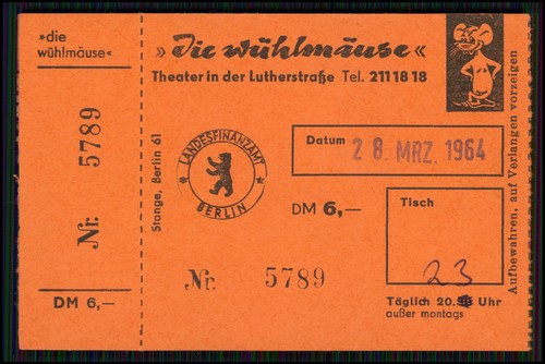 Berlin 2x Eintrittskarte u.a. Kabarett Die Wühlmäuse Theater Lutherstraße 1964 - Picture 3 of 8