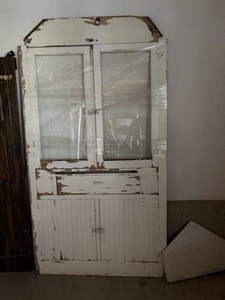 White Painted Wood & Glass Door with Glass Panes Salvage Repurposing 45x80