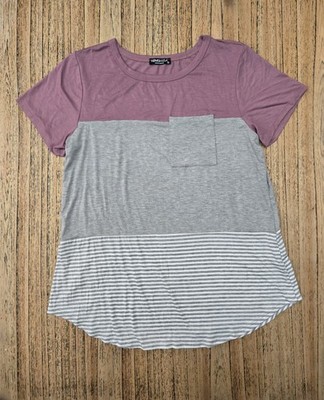 Heimish Womens Small Pink/Grey/White T-shirt Short Sleeve With Pocket