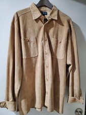 Alan Flusser Size L Men's Tan Suede Button Down Shirt/Jacket