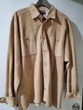 Alan Flusser Size L Men's Tan Suede Button Down Shirt/Jacket