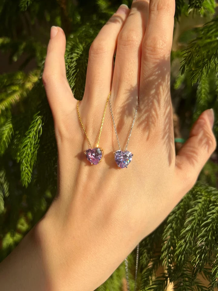 Alexandrite Heart Cut Necklace in 14K White Gold Finish June Birthstone For Her - Image 3 of 3